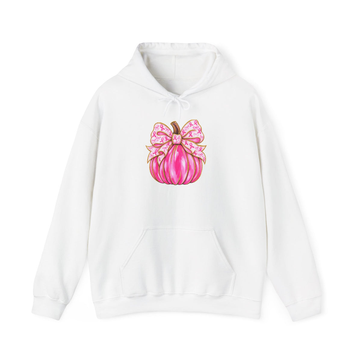 Breast Cancer Awareness Pink Ribbon Messy Bun Hoodie