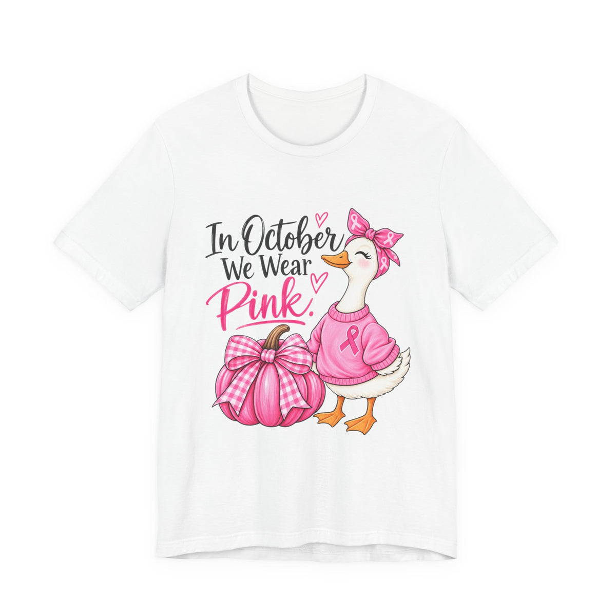 Breast Cancer Awareness Tee - "In October We Wear Pink" Duck & Pink Pumpkin T-Shirt