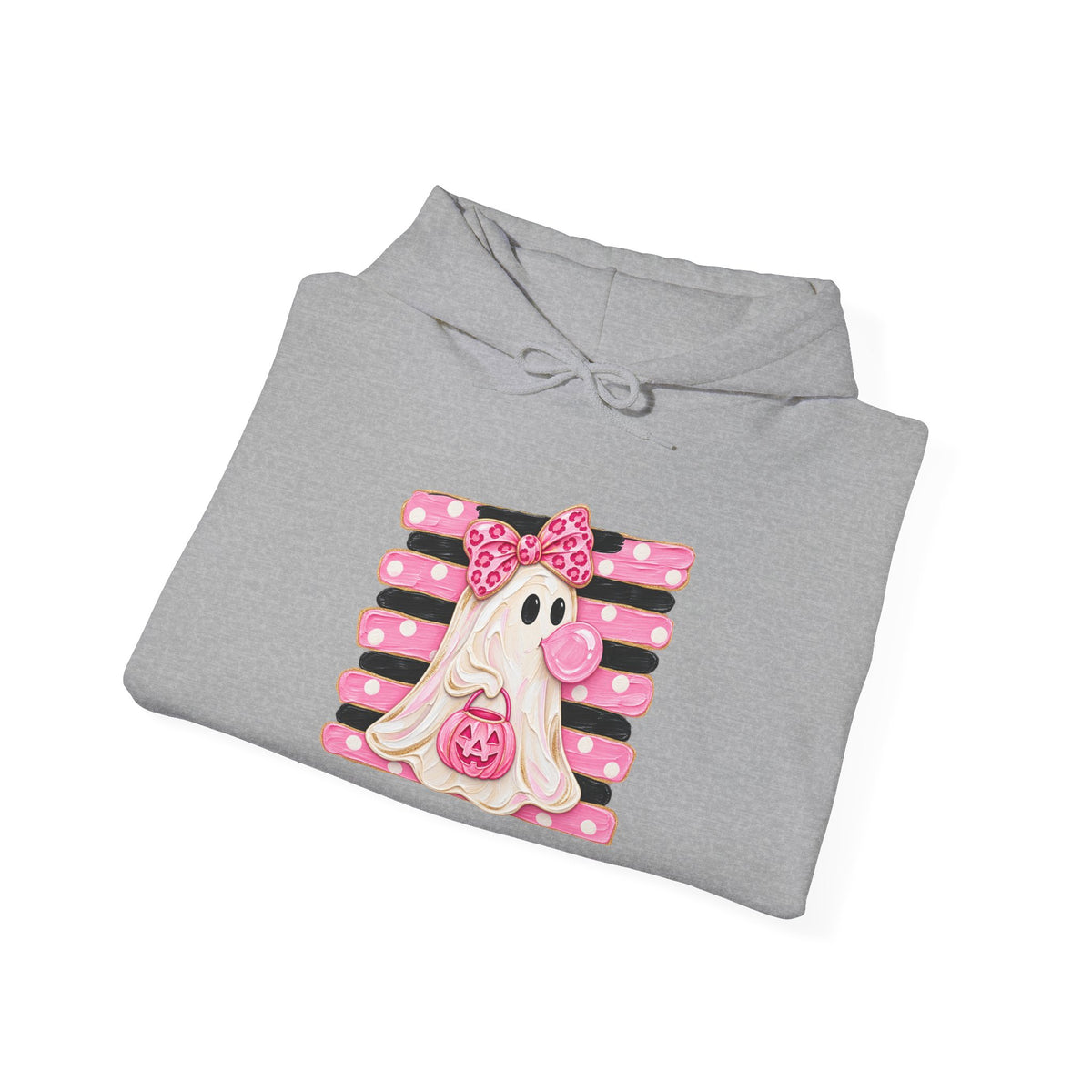 Pink Ghost Halloween Hoodie — Cute Trick-or-Treat Ghost with Pumpkin Graphic