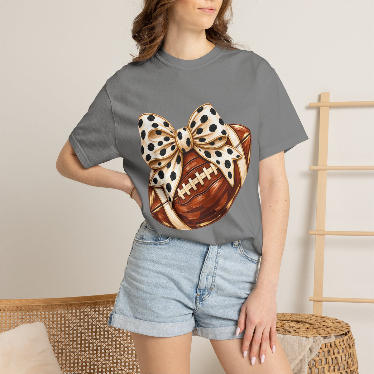 Football with Polka Dot Bow T-Shirt