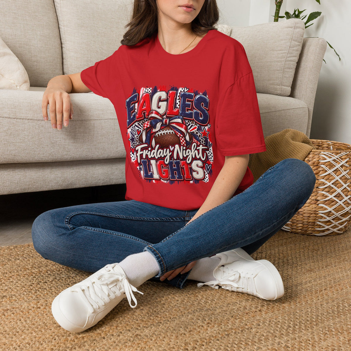 Friday Nights & Eagles Lights Shirt | Eagles Game Day Tee | High School Football Spirit Shirt | Red White Blue Team Tee