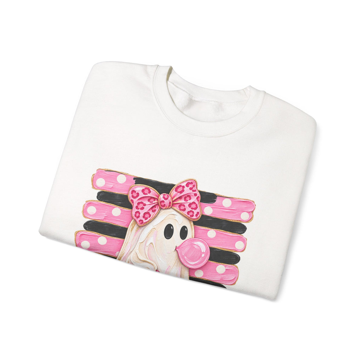 Ghost Costume Sweatshirt — Cute Pink Polka Dot Ghost with Pumpkin Graphic
